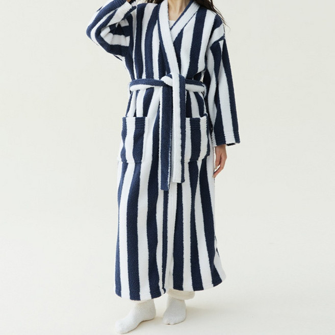 라비에르 고중량 라운지 커플 샤워가운 로브, 1개, 네이비