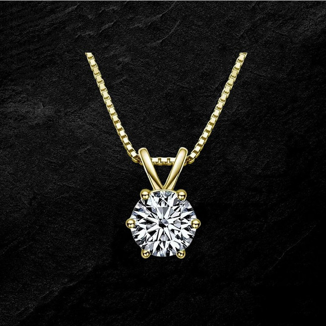 FANSYLI 랩다이아목걸이 1캐럿 6프롱 다이아목걸이 모이사나이트 큐빅 다이아몬드 포인트 펜던트 체인 목걸이 14k 18k 도금 프로포즈목걸이 여자친구생일선물 0518JLL080