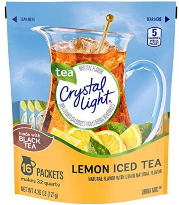 다이어트 식사대용 헬스 아이스티분말 Crystal Light 크리스탈 라이트 피쳐 팩 드링크 믹스 레몬 아이스 티 16 패킷 Pitcher Packs Drink Mix Lemon, 121g, 1개, 1개, 16개입
