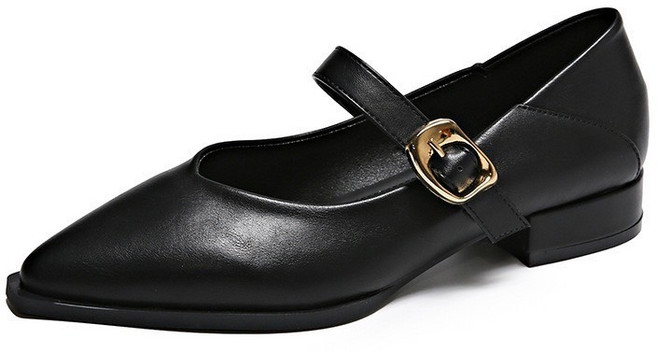 方頭瑪麗珍鞋 復古搭扣粗跟女鞋 通勤百搭OL鞋