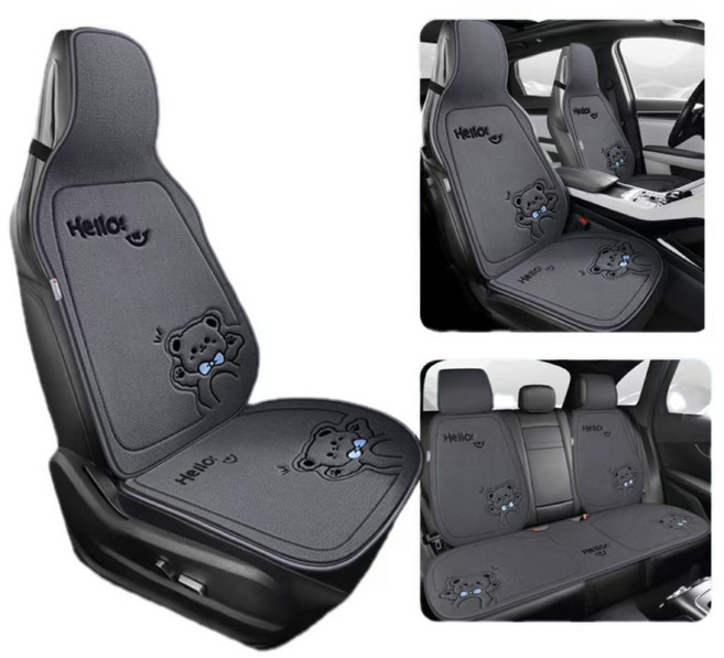 Tixpra 자동차 시트 커버 방석 편안한 통기성 사계절 차량용품귀여운 곰돌이 인테리어 자동차 방석 앞좌석 뒷좌석 세트, 1개, 그레이