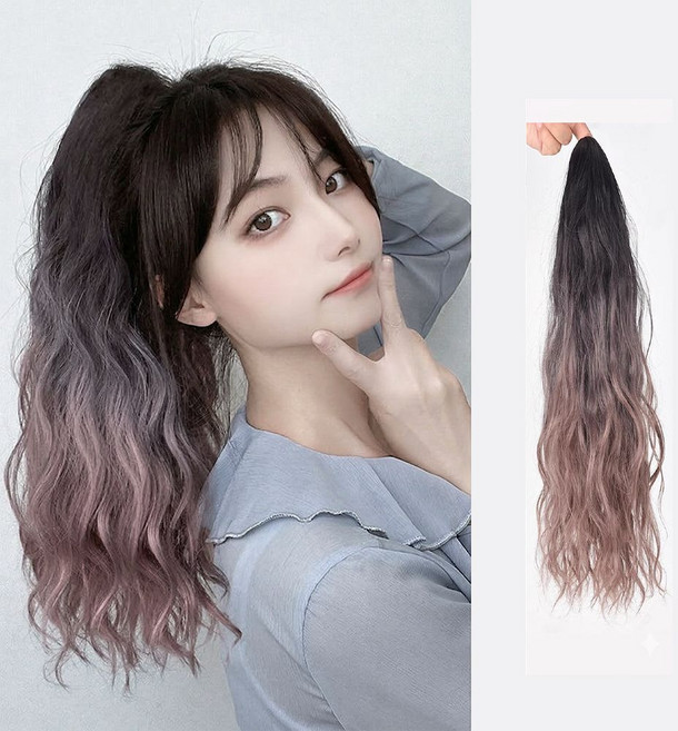 그라데이션 포니테일 가발 집게 붙임머리 묶음머리 컬러 헤어피스 브릿지, 1개, 애쉬핑크