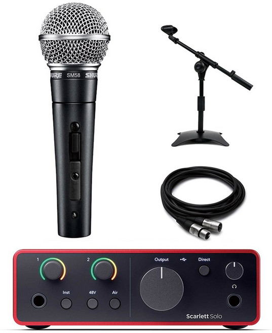 SHURE 슈어 SM58 SK 다이나믹 마이크 스칼렛 솔로 solo 4세대 탁상용 스탠드 케이블