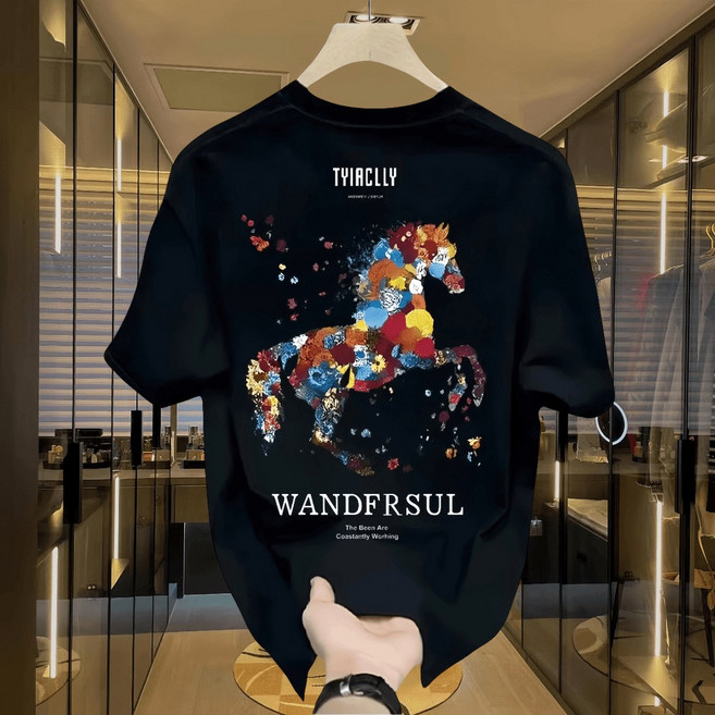 신제품 출시 남자프린팅반팔티 오버핏 라운드 면티 여름 티셔츠 W870