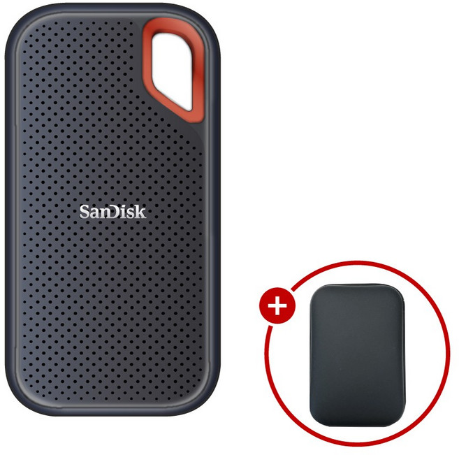 샌디스크 익스트림 포터블 Extreme Portable SSD E61 + SSD 파우치, 블랙, 1TB