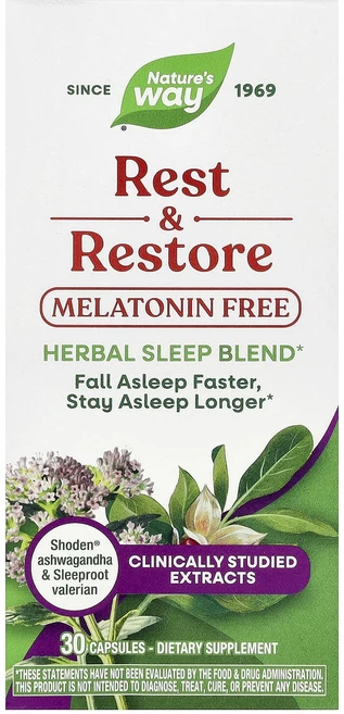 몸관리하세요 겨울입니다 Nature's Way Rest & Restore 멜라토닌 무함유 캡슐 30정 특별관리진행, NaturesWayRestRestore멜라토닌무함유캡슐, 1개 - 쿠팡