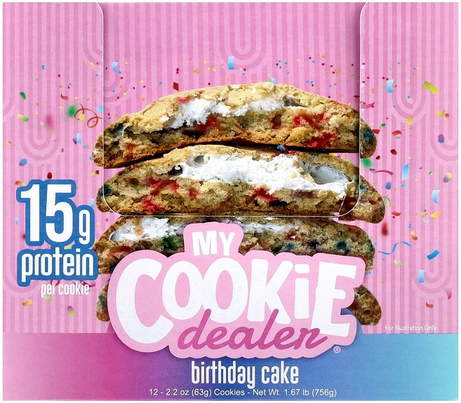 My Cookie Dealer Protein 프로틴 쿠키 생일 케이크 쿠키 12개 개당 63g(2.2온스), My Cookie Dealer Protein 프로틴 쿠 - 쿠팡