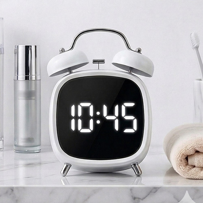 시끄러운 LED 자명종 탁상시계 알람시계, 화이트