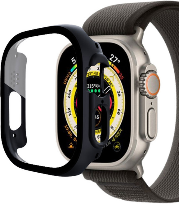 루아러블 애플워치 액정보호 강화유리 풀커버 케이스, 블랙, 1개