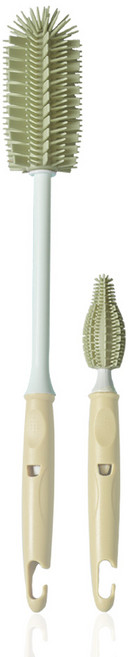 리에또 와이드 실리콘 젖병솔 젖꼭지솔 2종세트 세척솔, 01_와이드 실리콘 일자형 2종 세트 1 모던카키, 1개