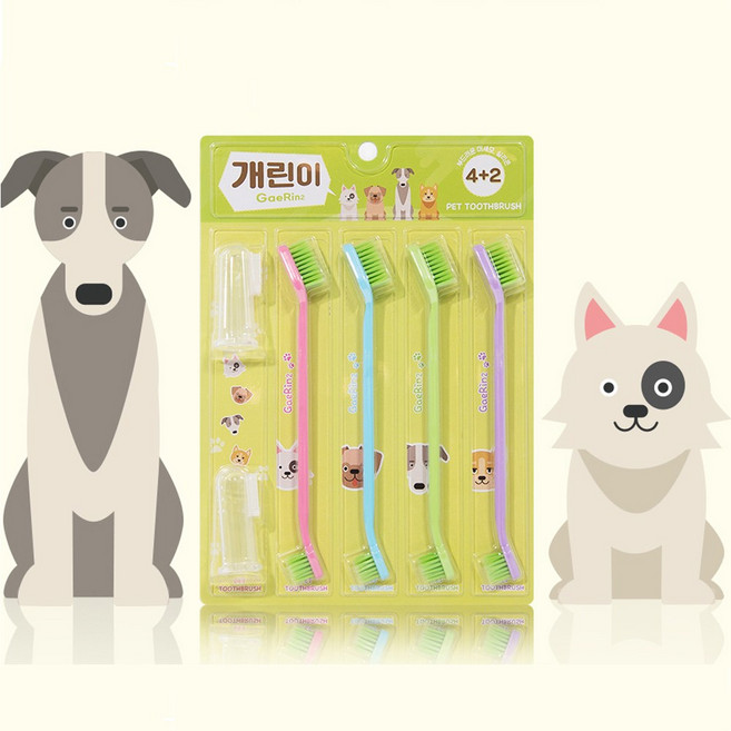 반려동물 개린이 강아지칫솔 (4+2) 애견 손가락 칫솔, 1세트, 혼합색상