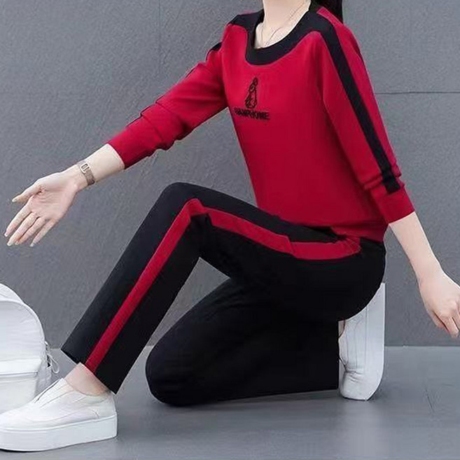 봄가을 여성복 캐주얼 트레이닝 세트 라운드 긴팔 맨투맨 루즈핏 빅사이즈 일자 맨투맨 패션 투피스