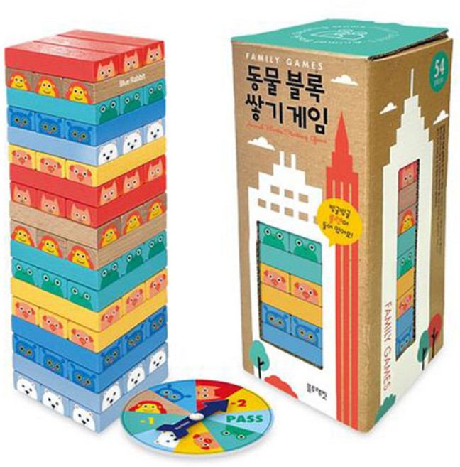 블루래빗 동물 블록 쌓기 게임, 1세트, 혼합색상