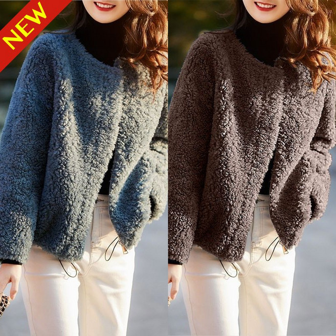 (우아한 추천) 빅사이즈 여성 라운드 뽀글이 아우터 자켓 겨울 기모 양털 후리스 노카라 고급 단아한 플리스 융털 외출 코트 방한 두꺼운 따뜻한 간절기 큰옷 3xl 심플 데일리 잠바