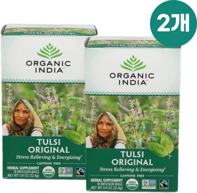 오가닉인디아 툴시티 홀리바질 오리지날 18티백 x 2개 디카페인, 32.4g - 쿠팡