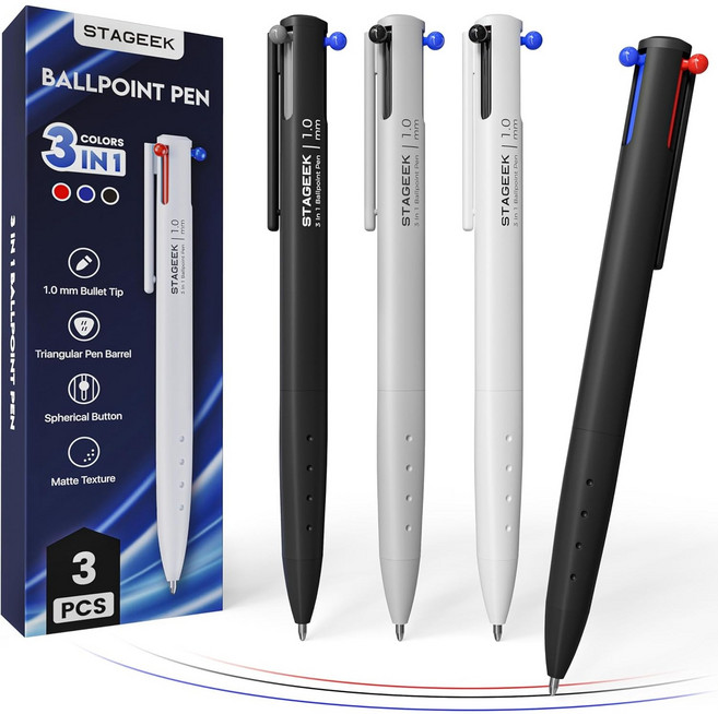 STAGEEK 3색 볼펜 3개입 1.0mm, 3개입 세트