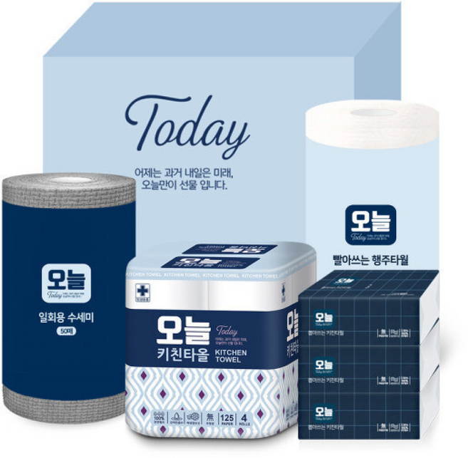 오늘의키친 선물세트 (키친타올 +빨아쓰는행주 +일회용수세미 +팝업키친타올, 3매