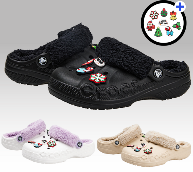 [국내매장판] 크록스 CROCS 바야 라인드 퍼즈 PUZZ 스트랩 털크록스 + 겨울 크리스마스 악세사리 포함
