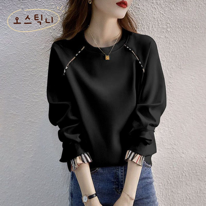 오스틱니 여성 루즈핏 순면 라운드 긴팔 맨투맨