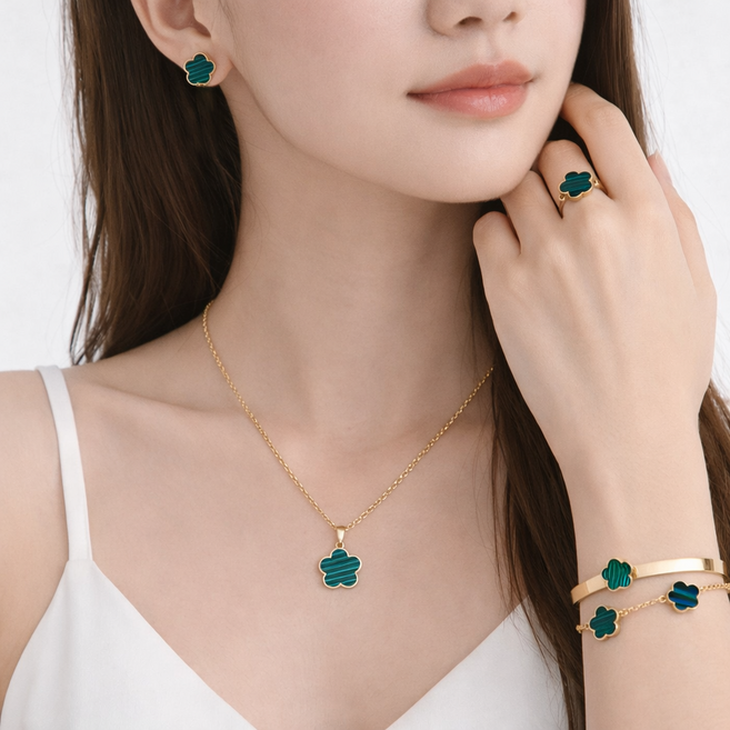 행운 5꽃 세트여성 목걸이팔찌반지귀걸이 5종 선물세트 변색방지알러지방지 데일리 꾸안꾸 악세사리