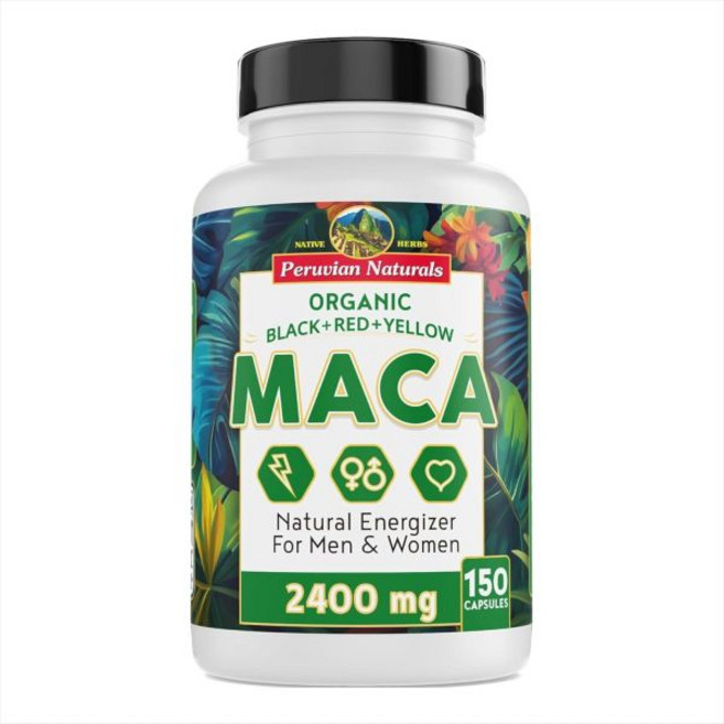 Maca Root Capsules for Women & Men 2400mg per Serving - 150 Pills Black Red Yellow Maca Suppleme, 150 Count (Pack of 1), 1개