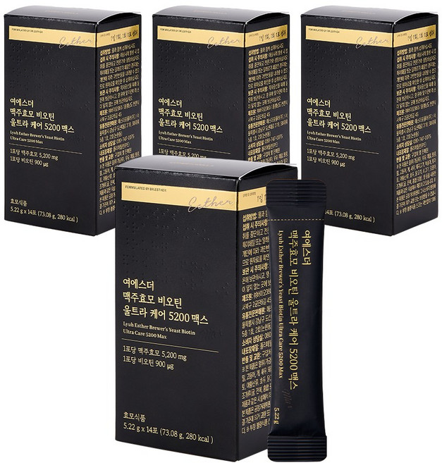 [국민영양 프로젝트] 여에스더 맥주효모&비오틴 울트라 케어 5200 맥스 (국내 최대 함량 맥주효모&비오틴 3 000%), 4박스, 14회분