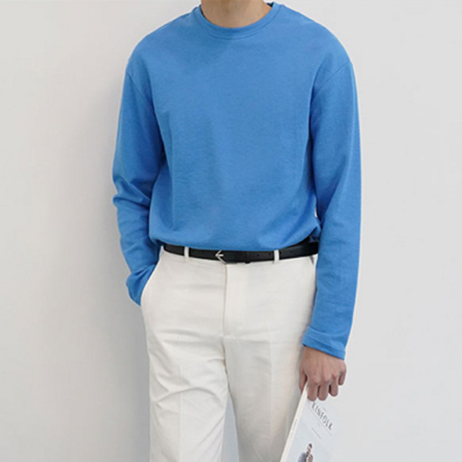 남자 남녀공용 봄 가을 세미 오버핏 라운드 긴팔 티셔츠