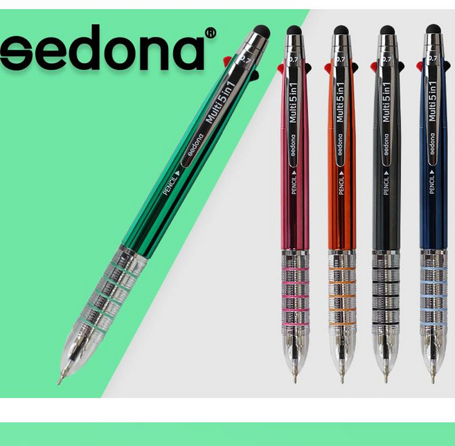 세도나 멀티 5 in 1 니들 터치펜(볼펜심 3색+샤프+터치펜) 니들 볼펜, 블랙