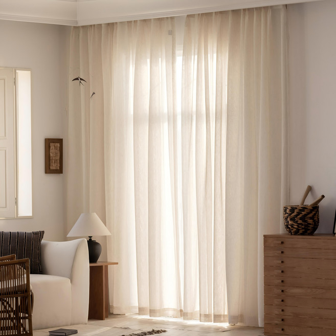 홈키안 고급 항균 린넨 쉬폰 커튼 빛은 통과 그림자는 차단 사계절 사용