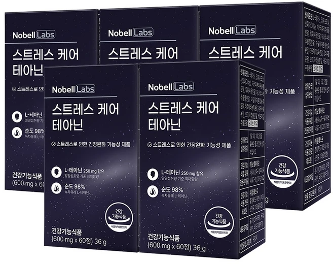 노벨랩스 스트레스 케어 테아닌, 5박스, 60정 - 쿠팡