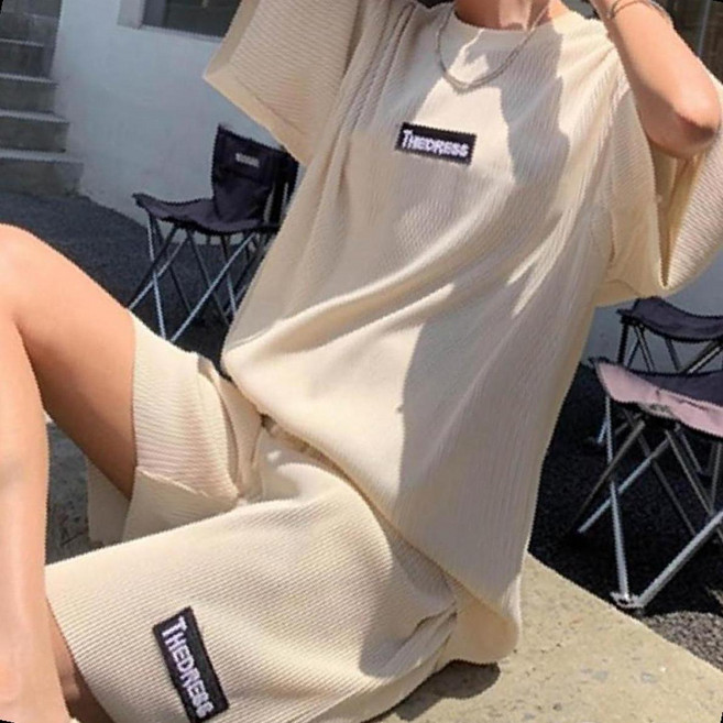 골지 면 루즈핏 홈웨어 반팔 라운지 실내 편안한