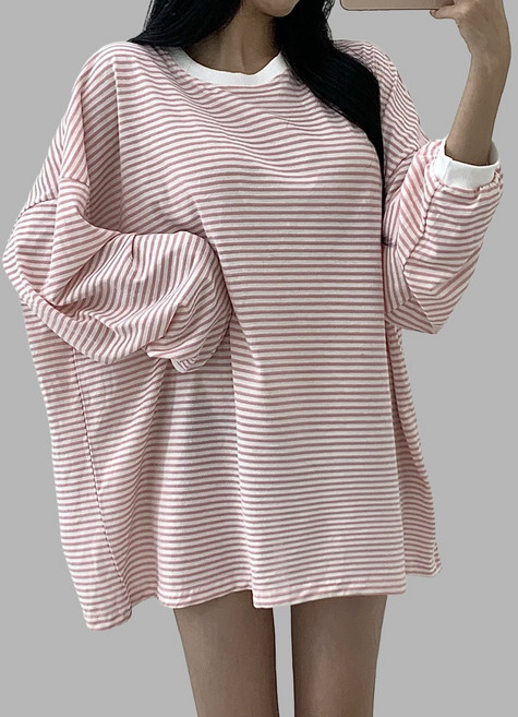 찰랑찰랑 여름 슬라브 단가라 오버핏 박스 롱 긴팔 티 국내생산