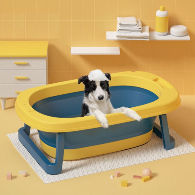 차즈마켓 반려동물 접이식 강아지 고양이 욕조 중형견, 1개, 옐로우(온도측정X)