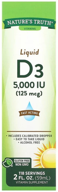 네이처스 트루스 비타민D3 125mcg (5000IU) 2floz (59ml), Nature's Truth, 비타민, 액상 D3, 12, 1개, 59ml - 쿠팡
