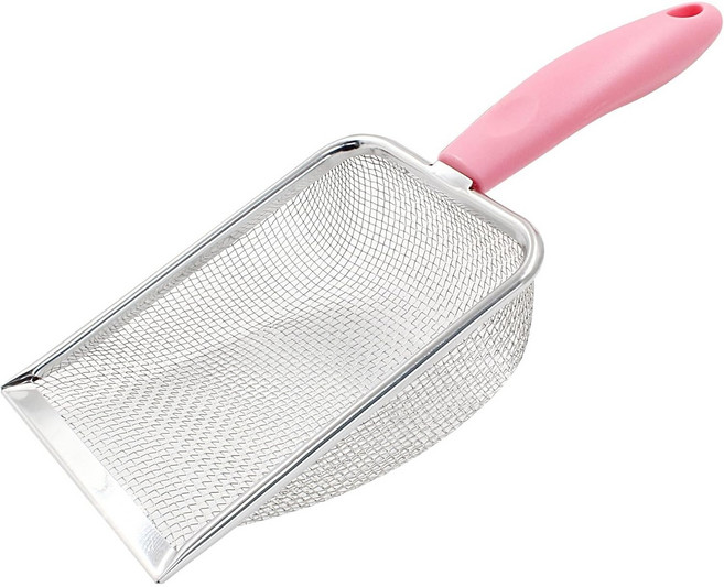 3.8mm 두께 스테인리스 걸이형 고양이 모래삽 벤토나이트 두부모래 공용 고양이 화장실 삽, 1개, 핑크