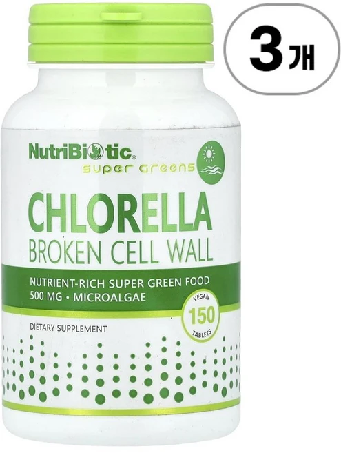 뉴트리바이오틱 슈퍼 그린 클로렐라 500mg NutriBiotic Super Greens Chlorella 500 mg 150정, 3개 - 쿠팡