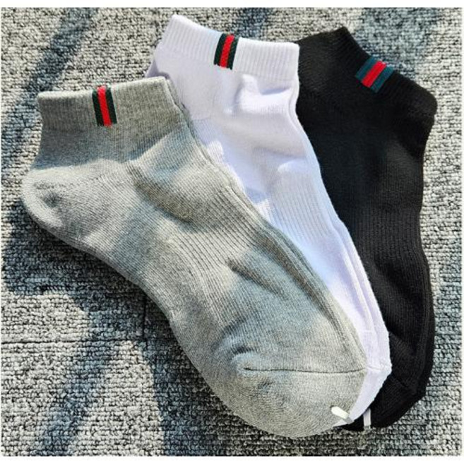 [태리랜드] 스포츠 5켤레 세로띠 파일 양말 발목 여성 이중바닥 단목 흰 스니커즈 남성 두꺼운