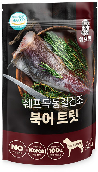 쉐프독 동결건조 트릿 강아지간식 명태 100% 국내생산, 1개, 50g, 북어