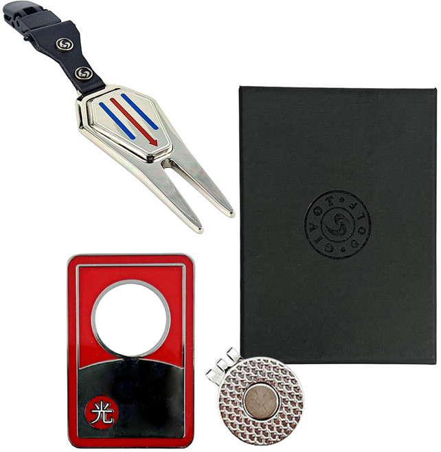 지봇골프 오광 X 디보트툴 볼마커 집게형 선물세트, 실버 블랙니켈, 1세트