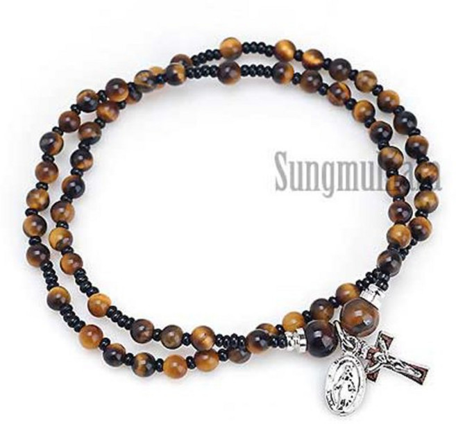 5단 묵주팔찌 호안석4mm 기적패십자가 천주교 성물