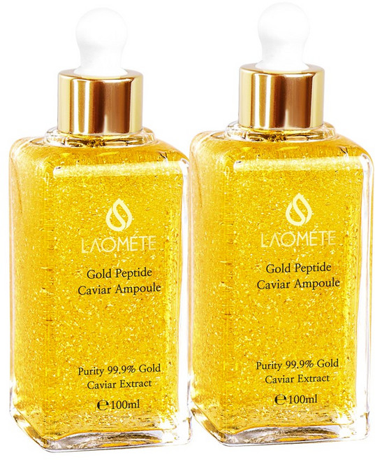 라오메뜨 전설의앰플 24K 골드 펩타이드 캐비어 앰플 미백 수분 모공 주름 개선, 100ml, 2개