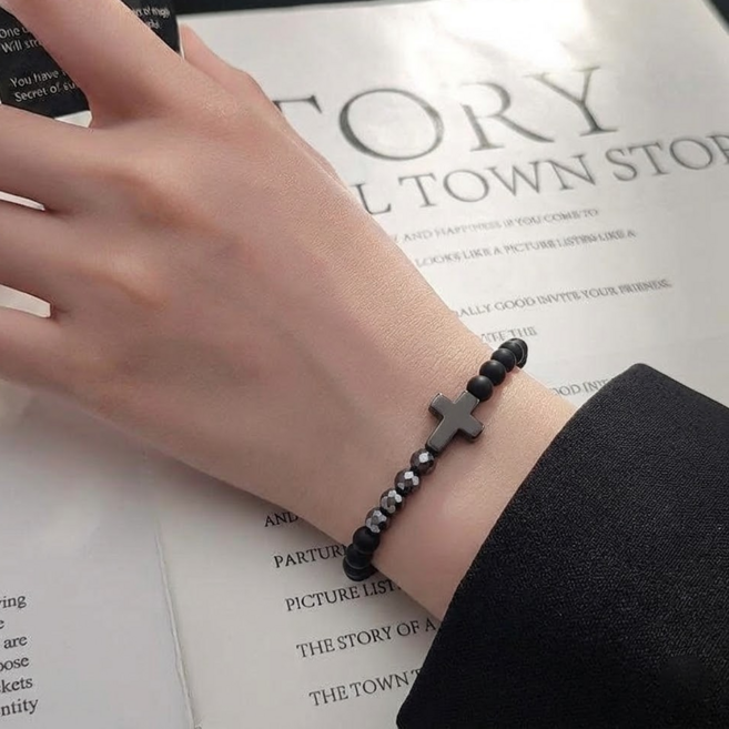 십자가 펜던트 비즈 염주팔찌 남녀공용 액운막이