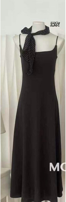 MOLORDA 胸墊一體吊帶長洋裝 深灰 可調肩帶 輕柔親膚