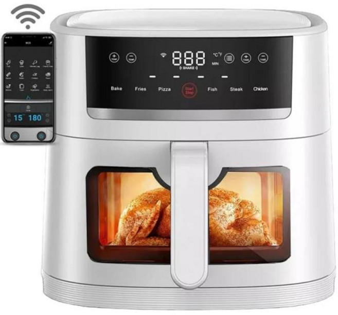 투야 앱 제어 디지털 핫 에어 프라이어 유리 창 스마트 가전 와이파이 에어 프라이어 6L 8L
