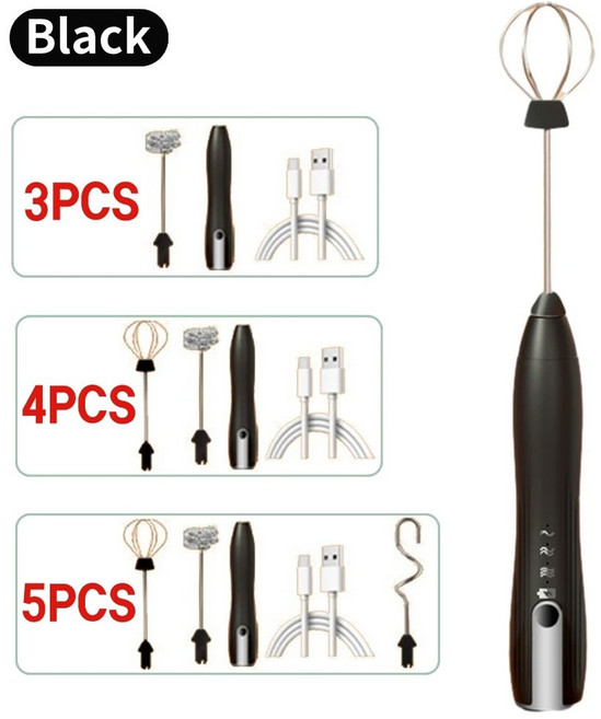 전기 계란 비터 있는 TYPE USB 초콜릿용 1500MAH 폼 무선 가 믹서 미니 C/믹싱 충전식 라떼/카푸치노/핫, 7) Black Charging  4PCS, 1개