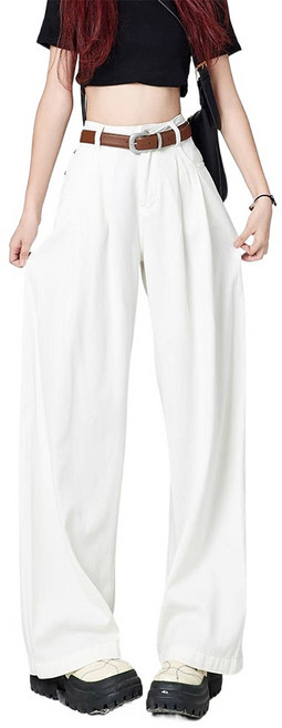 BLACK K7청바지 여성 슬랙스 슬림핏 스트레이트 핏으로 떨어지는 하이웨스트 와이드 팬츠