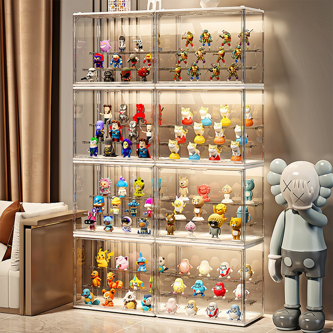 Curious Pony 피규어 장식장 투명 아크릴 케이스 탈부착 가능한 계단형 선반, 4개