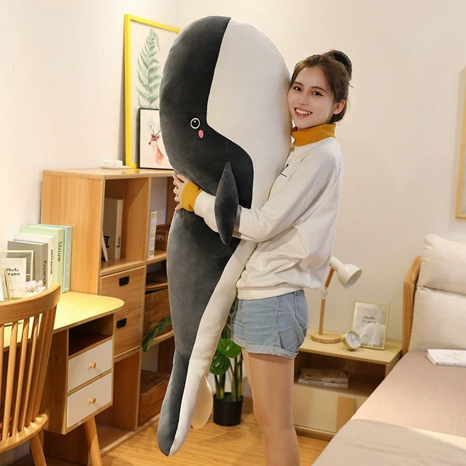바디 필로우 인형 고래 베개 동물 냉감 푹신 롱쿠션, 멜란지그레이, 50cm[지퍼 부착 세탁 가능 안감 없음], 연그레이