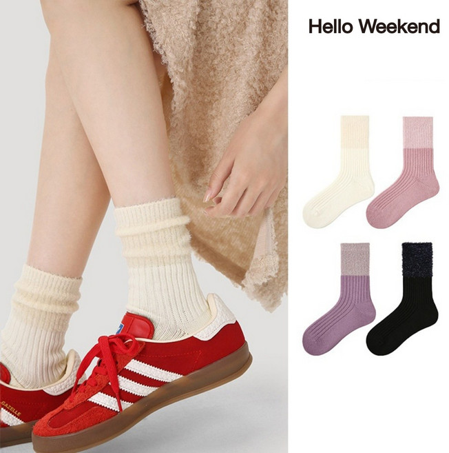 Hello Weekend 여성 무지 겨울 수면 양말 수면 양말 임산부 무압박 장목 양말 중목 양말 발열 양말 도톰한 보온 방한 용품 다리 보온기 패션 4족 퍼 양말 세트