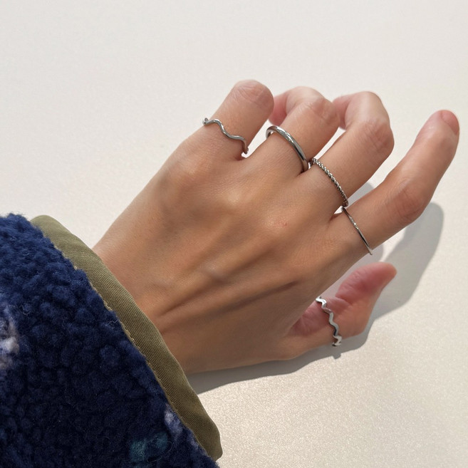 시소시소 써지컬스틸 심플 레이어드 반지 5종세트